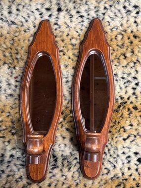 Home Interiors Brown Wooden Wall Mirrors with Teardrop Shape